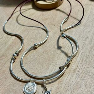 Lizzy James Double Layer Silver Pendant Wrap necklace and or bracelet w/ JOY cha